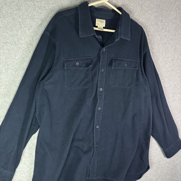 Vintage LL Bean Flannel Shirt Men 2XL Blue Chamois Cloth Button Up Double Pocket - Picture 4 of 9